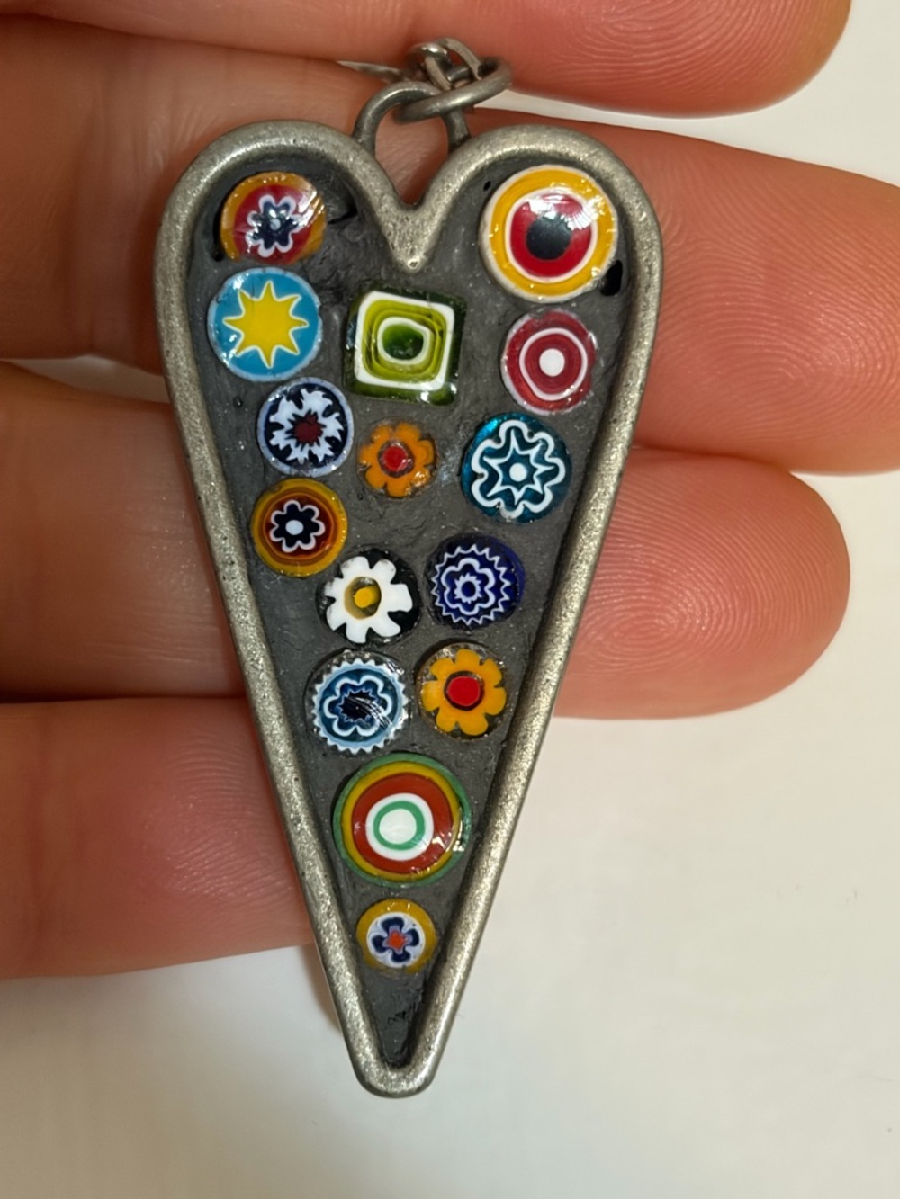 Colorful Millefiori Heart Pendant Necklace